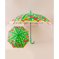 Babyhug Free Size Floral & Polka Dots Printed Umbrella - Green