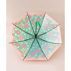Babyhug Free Size Floral & Polka Dots Printed Umbrella - Green
