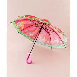 Babyhug Free Size Floral & Butterfly Printed Umbrella - Fuchsia