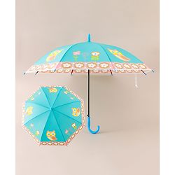 Babyhug Free Size Floral & Owl Printed Umbrella - Light Blue