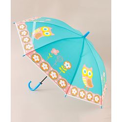 Babyhug Free Size Floral & Owl Printed Umbrella - Light Blue