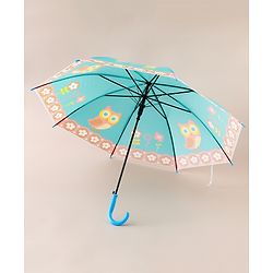 Babyhug Free Size Floral & Owl Printed Umbrella - Light Blue