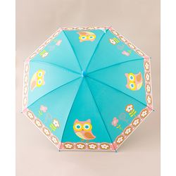 Babyhug Free Size Floral & Owl Printed Umbrella - Light Blue