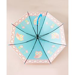 Babyhug Free Size Floral & Owl Printed Umbrella - Light Blue
