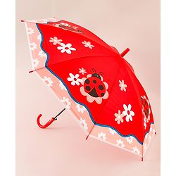 Babyhug Free Size Caterpillar & Floral Printed Umbrella - Red