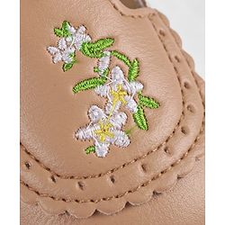 Cute Walk by Babyhug Velcro Closure Booties with Floral Embroidery - Beige
