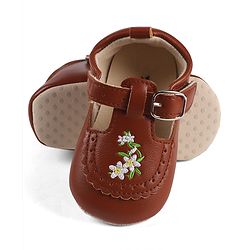 Cute Walk by Babyhug Velcro Closure Booties with Floral Embroidery - Beige