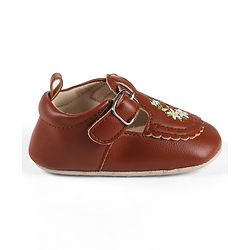 Cute Walk by Babyhug Velcro Closure Booties with Floral Embroidery - Beige