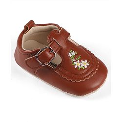 Cute Walk by Babyhug Velcro Closure Booties with Floral Embroidery - Beige
