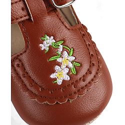 Cute Walk by Babyhug Velcro Closure Booties with Floral Embroidery - Beige