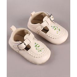 Cute Walk by Babyhug Velcro Closure Booties with Floral Embroidery - Beige