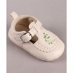 Cute Walk by Babyhug Velcro Closure Booties with Floral Embroidery - Beige