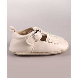 Cute Walk by Babyhug Velcro Closure Booties with Floral Embroidery - Beige