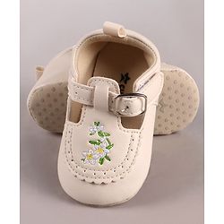 Cute Walk by Babyhug Velcro Closure Booties with Floral Embroidery - Beige