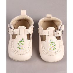 Cute Walk by Babyhug Velcro Closure Booties with Floral Embroidery - Beige