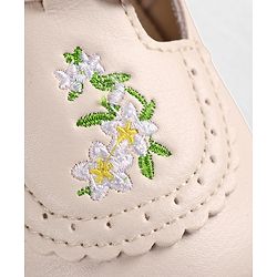 Cute Walk by Babyhug Velcro Closure Booties with Floral Embroidery - Beige