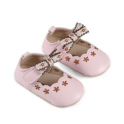 Cute Walk by Babyhug Velcro Closure Booties with Floral Embroidery & Bow Applique - Peach