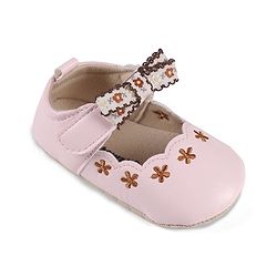 Cute Walk by Babyhug Velcro Closure Booties with Floral Embroidery & Bow Applique - Peach