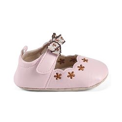 Cute Walk by Babyhug Velcro Closure Booties with Floral Embroidery & Bow Applique - Peach