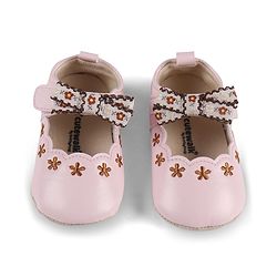 Cute Walk by Babyhug Velcro Closure Booties with Floral Embroidery & Bow Applique - Peach