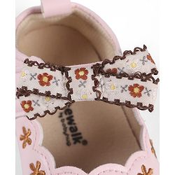 Cute Walk by Babyhug Velcro Closure Booties with Floral Embroidery & Bow Applique - Peach
