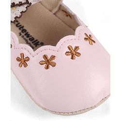 Cute Walk by Babyhug Velcro Closure Booties with Floral Embroidery & Bow Applique - Peach