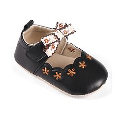 Cute Walk by Babyhug Velcro Closure Booties with Floral Embroidery & Bow Applique - Peach
