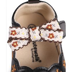 Cute Walk by Babyhug Velcro Closure Booties with Floral Embroidery & Bow Applique - Peach