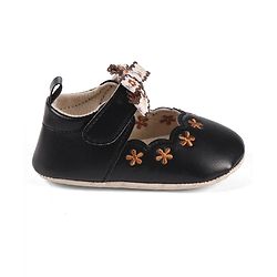 Cute Walk by Babyhug Velcro Closure Booties with Floral Embroidery & Bow Applique - Peach