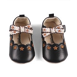 Cute Walk by Babyhug Velcro Closure Booties with Floral Embroidery & Bow Applique - Peach