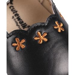 Cute Walk by Babyhug Velcro Closure Booties with Floral Embroidery & Bow Applique - Peach