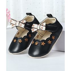 Cute Walk by Babyhug Velcro Closure Booties with Floral Embroidery & Bow Applique - Peach