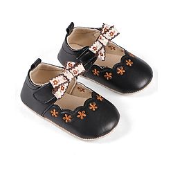 Cute Walk by Babyhug Velcro Closure Booties with Floral Embroidery & Bow Applique - Peach