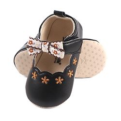 Cute Walk by Babyhug Velcro Closure Booties with Floral Embroidery & Bow Applique - Peach