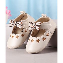 Cute Walk by Babyhug Velcro Closure Booties with Floral Embroidery & Bow Applique - Peach