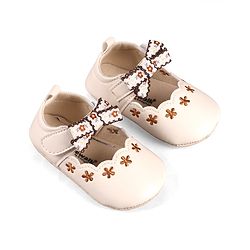 Cute Walk by Babyhug Velcro Closure Booties with Floral Embroidery & Bow Applique - Peach