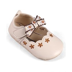 Cute Walk by Babyhug Velcro Closure Booties with Floral Embroidery & Bow Applique - Peach