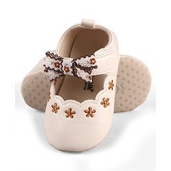 Cute Walk by Babyhug Velcro Closure Booties with Floral Embroidery & Bow Applique - Peach