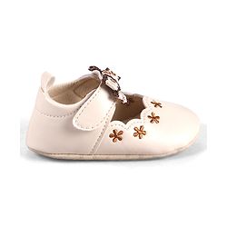 Cute Walk by Babyhug Velcro Closure Booties with Floral Embroidery & Bow Applique - Peach