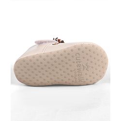 Cute Walk by Babyhug Velcro Closure Booties with Floral Embroidery & Bow Applique - Peach