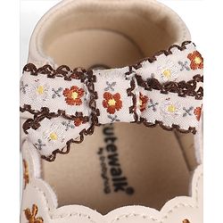 Cute Walk by Babyhug Velcro Closure Booties with Floral Embroidery & Bow Applique - Peach
