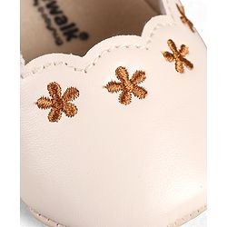 Cute Walk by Babyhug Velcro Closure Booties with Floral Embroidery & Bow Applique - Peach