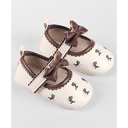 Cute Walk by Babyhug Velcro Closure Booties with Floral Embroidery & Bow Applique - White
