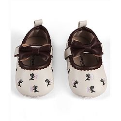 Cute Walk by Babyhug Velcro Closure Booties with Floral Embroidery & Bow Applique - White