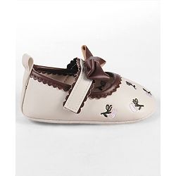 Cute Walk by Babyhug Velcro Closure Booties with Floral Embroidery & Bow Applique - White