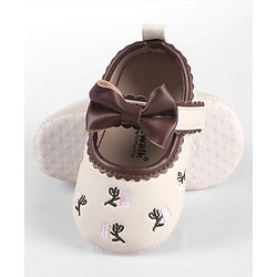 Cute Walk by Babyhug Velcro Closure Booties with Floral Embroidery & Bow Applique - White