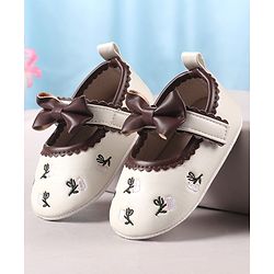 Cute Walk by Babyhug Velcro Closure Booties with Floral Embroidery & Bow Applique - White