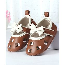 Cute Walk by Babyhug Velcro Closure Booties with Floral Embroidery & Bow Applique - White