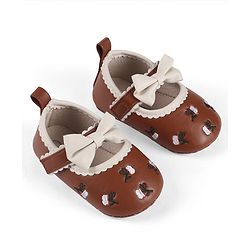 Cute Walk by Babyhug Velcro Closure Booties with Floral Embroidery & Bow Applique - White