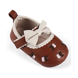 Cute Walk by Babyhug Velcro Closure Booties with Floral Embroidery & Bow Applique - White
